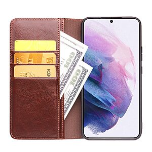 Θήκη Samsung Galaxy S22 5G QIALINO book από Premium αυθεντικό γυαλιστερό δέρμα Genuine Cowhide καφέ - Image 4