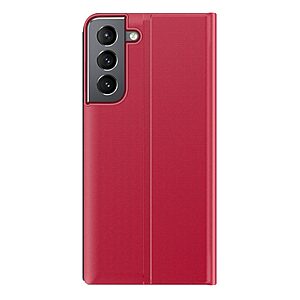Θήκη Samsung Galaxy S22 5G OEM Half Mirror View Stand Cover με μαγνητικό κούμπωμα από συνθετικό δέρμα κόκκινο - Image 3