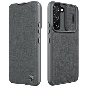 Θήκη Samsung Galaxy S22 Plus 5G NiLLkin Qin Pro Series με προστασία κάμερας Flip Wallet από σκληρό πλαστικό με ύφασμα και συνθετικό δέρμα γκρι