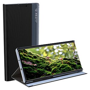 Θήκη Samsung Galaxy S22 Ultra 5G OEM Half Mirror View Stand Cover με μαγνητικό κούμπωμα από συνθετικό δέρμα μαύρο - Image 4