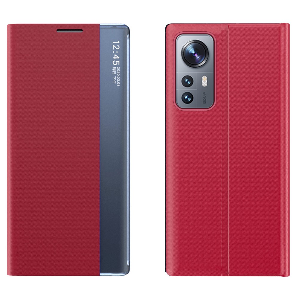 Θήκη Xiaomi 12 Pro 5G OEM Half Mirror View Stand Cover με μαγνητικό κούμπωμα από συνθετικό δέρμα κόκκινο