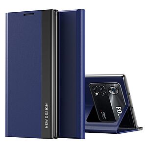 Θήκη Xiaomi Poco X4 Pro 5G OEM Invisible Magnet Leather Stand Cover με μαγνητικό κούμπωμα από συνθετικό δέρμα μπλε