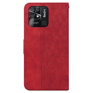 Θήκη Xiaomi Redmi 10C OEM Leather Wallet Case Geometry Style με βάση στήριξης, υποδοχές καρτών και μαγνητικό κούμπωμα Flip Wallet από συνθετικό δέρμα κόκκινο - Image 3