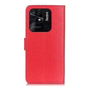Θήκη Xiaomi Redmi 10C OEM Litchi Skin  Leather με βάση στήριξης, υποδοχές καρτών και μαγνητικό κούμπωμα κόκκινο - Image 3
