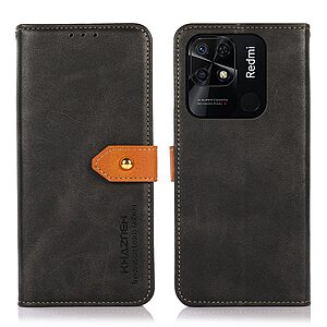 Θήκη Xiaomi Redmi 10C KHAZNEH Leather Wallet Golden Clasp με βάση στήριξης, υποδοχές καρτών και μαγνητικό κούμπωμα μαύρο