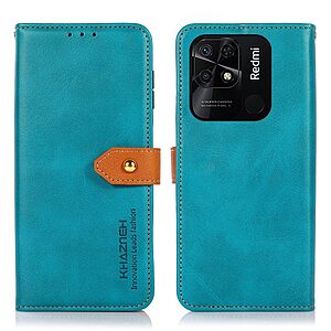 Θήκη Xiaomi Redmi 10C KHAZNEH Leather Wallet Golden Clasp με βάση στήριξης, υποδοχές καρτών και μαγνητικό κούμπωμα μπλε