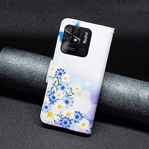 Θήκη Xiaomi Redmi 10C OEM Blue Butterfly & Flowers με βάση στήριξης, υποδοχές καρτών και μαγνητικό κούμπωμα Flip Wallet από συνθετικό δέρμα και TPU - Image 4