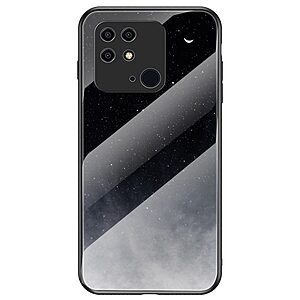 Θήκη Xiaomi Redmi 10C OEM σχέδιο Starry Moon με πλάτη από Tempered Glass και εσωτερικό TPU