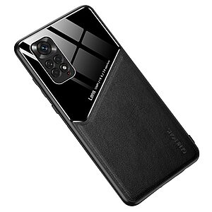 Θήκη Xiaomi Redmi Note 11 / 11S OEM Magnetic Glass Series πλάτη με ενσωματωμένο μαγνήτη και υποστήριξη μαγνητικής βάσης από συνθετικό δέρμα TPU μαύρο