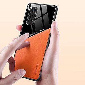 Θήκη Xiaomi Redmi Note 11 / 11S OEM Magnetic Glass Series πλάτη με ενσωματωμένο μαγνήτη και υποστήριξη μαγνητικής βάσης από συνθετικό δέρμα TPU μαύρο - Image 4