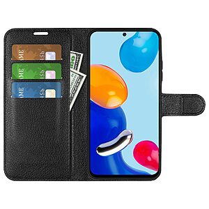 Θήκη Xiaomi Redmi Note 11 / 11S OEM Litchi Skin Leather με βάση στήριξης, υποδοχές καρτών και μαγνητικό κούμπωμα μαύρο - Image 4