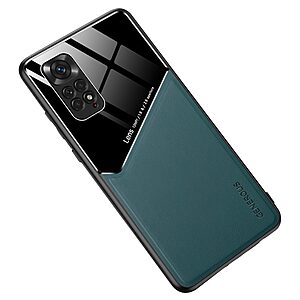 Θήκη Xiaomi Redmi Note 11 / 11S OEM Magnetic Glass Series πλάτη με ενσωματωμένο μαγνήτη και υποστήριξη μαγνητικής βάσης από συνθετικό δέρμα TPU πράσινο