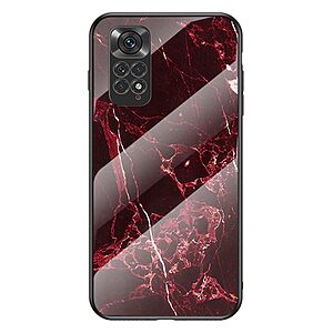 Θήκη Xiaomi Redmi Note 11 / 11S OEM σχέδιο Marble με Πλάτη Tempered Glass TPU κόκκινο