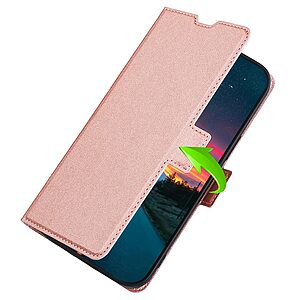 Θήκη Huawei Nova 9 Se OEM Skin Pro ultra thin με βάση στήριξης, υποδοχή καρτών και μαγνητικό κούμπωμα Flip Wallet από συνθετικό δέρμα και TPU ροζ χρυσό - Image 3