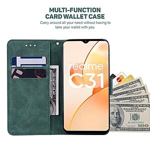 Θήκη Realme C35 Mad Mask Leather Wallet Case Geometry Style με βάση στήριξης, υποδοχές καρτών και μαγνητικό κούμπωμα Flip Wallet από συνθετικό δέρμα πράσινο - Image 3