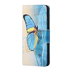 Θήκη Samsung Galaxy M53 5G OEM Blue Butterfly & Flowers με βάση στήριξης, υποδοχές καρτών και μαγνητικό κούμπωμα Flip Wallet από συνθετικό δέρμα και TPU - Image 5