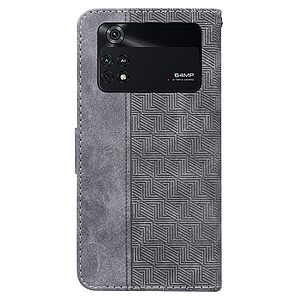 Θήκη Xiaomi Poco M4 Pro 4G Mad Mask Leather Wallet Case Geometry Style με βάση στήριξης, υποδοχές καρτών και μαγνητικό κούμπωμα Flip Wallet από συνθετικό δέρμα γκρι - Image 3