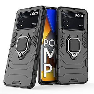 Θήκη Xiaomi Poco M4 Pro 4G Mad Mask Πλάτη Thin Armor με Μαγνητικό δαχτυλίδι και Βάση στήριξης TPU μαύρο - Image 4