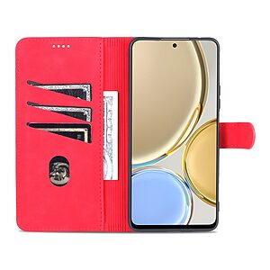 Θήκη Honor Magic4 Lite 5G AZNS Litchi Retro V2 Texture Leather με βάση στήριξης, υποδοχές καρτών και μαγνητικό κούμπωμα κόκκινο - Image 4