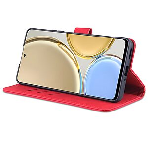 Θήκη Honor Magic4 Lite 5G AZNS Litchi Retro V2 Texture Leather με βάση στήριξης, υποδοχές καρτών και μαγνητικό κούμπωμα κόκκινο - Image 5