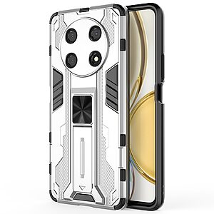 Θήκη Honor Magic4 Lite 5G Mad Mask Πλάτη Shockproof Armor με Μαγνητικό δαχτυλίδι και ποδαράκι Βάση στήριξης TPU ασημί