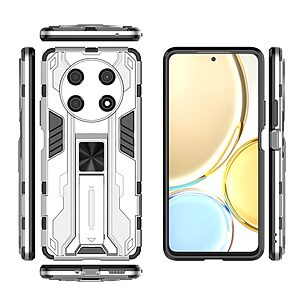 Θήκη Honor Magic4 Lite 5G Mad Mask Πλάτη Shockproof Armor με Μαγνητικό δαχτυλίδι και ποδαράκι Βάση στήριξης TPU ασημί - Image 4