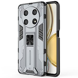 Θήκη Honor Magic4 Lite 5G Mad Mask Πλάτη Shockproof Armor με Μαγνητικό δαχτυλίδι και ποδαράκι Βάση στήριξης TPU γκρι