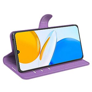 Θήκη Honor X7 OEM Litchi Skin  Leather με βάση στήριξης, υποδοχές καρτών και μαγνητικό κούμπωμα μωβ - Image 3