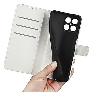Θήκη Honor X8 OEM Litchi Skin  Leather με βάση στήριξης, υποδοχές καρτών και μαγνητικό κούμπωμα λευκό - Image 4