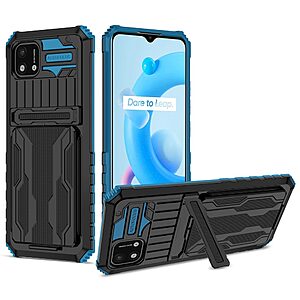 Θήκη Realme C11 2021 Mad Mask Πλάτη Shockproof Armor Series 3 με ποδαράκι Βάση στήριξης και αποσπόμενη πλάτη για υποδοχές καρτών TPU μπλε