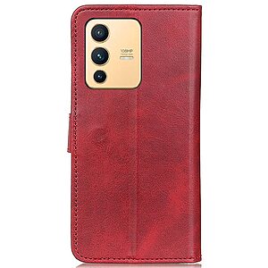 Θήκη Vivo V23 5G Mad Mask Litchi Skin v2  Leather με βάση στήριξης, υποδοχές καρτών και μαγνητικό κούμπωμα κόκκινο - Image 3