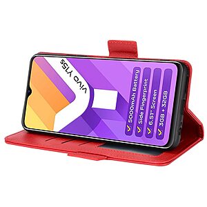 Θήκη Vivo Y01 OEM Skin Pro ultra thin με βάση στήριξης, υποδοχή καρτών και μαγνητικό κούμπωμα Flip Wallet από συνθετικό δέρμα και TPU κόκκινο - Image 5