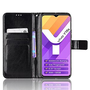 Θήκη Vivo Y01 Mad Mask Leather Wallet Case Series 3 με βάση στήριξης, υποδοχές καρτών και μαγνητικό κούμπωμα Flip Wallet από συνθετικό δέρμα μαύρο - Image 4