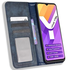 Θήκη Vivo Y01 Mad Mask Leather Wallet Case V3 με βάση στήριξης, υποδοχές καρτών και εσωτερικό μαγνητικό κούμπωμα Flip Wallet από συνθετικό δέρμα μπλε - Image 4