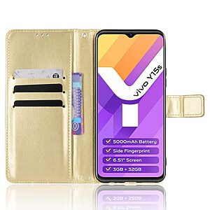 Θήκη Vivo Y01 Mad Mask Leather Wallet Case Series 3 με βάση στήριξης, υποδοχές καρτών και μαγνητικό κούμπωμα Flip Wallet από συνθετικό δέρμα χρυσό - Image 4