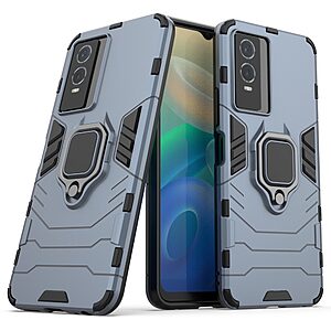 Θήκη Vivo Y76 5G Mad Mask Πλάτη Thin Armor με Μαγνητικό δαχτυλίδι και Βάση στήριξης TPU μπλε