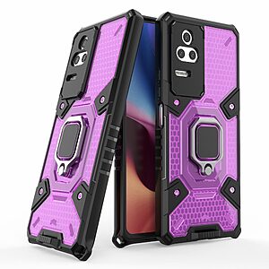 Θήκη Xiaomi Poco F4 5G Mad Mask Armor Guard Ring με ενισχυμένη Πλάτη Kickstand και Βάση στήριξης από σκλήρό Premium TPU μωβ