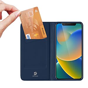 Θήκη iPhone 14 Dux Ducis Skin Pro Series με βάση στήριξης, υποδοχή καρτών και μαγνητικό κούμπωμα Flip Wallet από συνθετικό δέρμα και TPU μπλε - Image 3