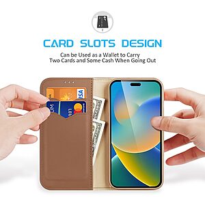 τρείς υποδοχές καρτών και μαγνητικό κούμπωμα Flip Wallet από αυθεντικό δέρμα και TPU καφέ