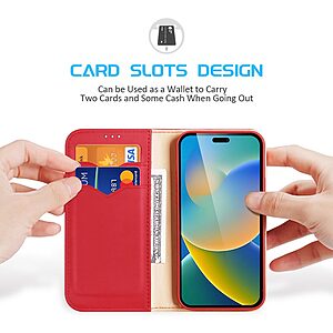 τρείς υποδοχές καρτών και μαγνητικό κούμπωμα Flip Wallet από αυθεντικό δέρμα και TPU κόκκινο