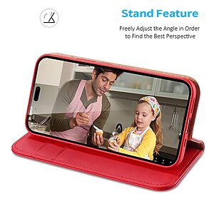 Θήκη iPhone 14 Pro Dux Ducis Hivo Series με RFID Blocking, βάση στήριξης, υποδοχές καρτών με μαγνητικό κλείσιμο Flip Wallet από αυθεντικό δέρμα και TPU κόκκινο - Image 3