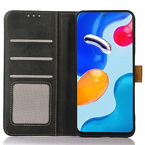 Θήκη Huawei Nova Y70 Mad Mask Leather Wallet Strong Golden Clasp με βάση στήριξης, υποδοχές καρτών και μαγνητικό κούμπωμα μαύρο - Image 3