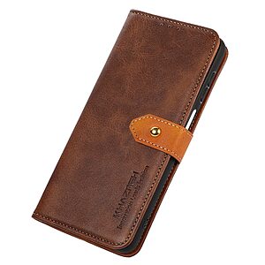 Θήκη iPhone 14 Pro KHAZNEH Leather Wallet Golden Clasp με βάση στήριξης, υποδοχές καρτών και μαγνητικό κούμπωμα καφέ - Image 5