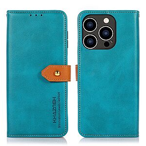 Θήκη iPhone 14 Pro KHAZNEH Leather Wallet Golden Clasp με βάση στήριξης