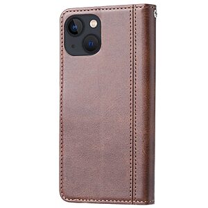 Θήκη iPhone 14 Mad Mask Leather Wallet Business Golden Clasp με βάση στήριξης, υποδοχές καρτών και μαγνητικό κούμπωμα καφέ - Image 5