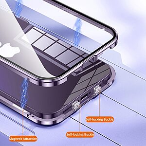 Θήκη iPhone 14 Mad Mask μεταλλική με εσωτερικό μαγνήτη V2 και ανθεκτικό Tempered Glass 360° διπλής όψης με Camera Protection Lips ασημί - Image 5