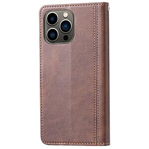 Θήκη iPhone 14 Pro Mad Mask Leather Wallet Business Golden Clasp με βάση στήριξης, υποδοχές καρτών και μαγνητικό κούμπωμα καφέ - Image 5