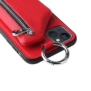 Θήκη iPhone 14 Mad Mask πλάτη δερματίνης με κορδόνι και πορτοφόλι με φερμουαρ από αντικραδασμικό TPU κόκκινο - Image 4