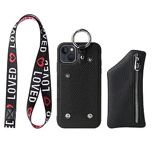 Θήκη iPhone 14 Mad Mask πλάτη δερματίνης με κορδόνι και πορτοφόλι με φερμουαρ από αντικραδασμικό TPU μαύρο - Image 3