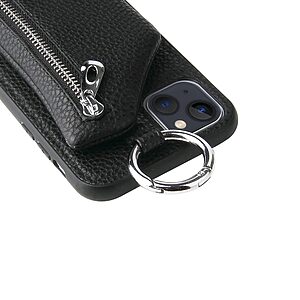Θήκη iPhone 14 Mad Mask πλάτη δερματίνης με κορδόνι και πορτοφόλι με φερμουαρ από αντικραδασμικό TPU μαύρο - Image 4